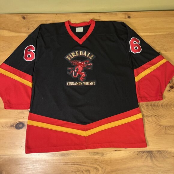 Fireball Whisky Hockey Jersey Large Black Stitched Raised Lettering #66 Projoy - Picture 1 of 16